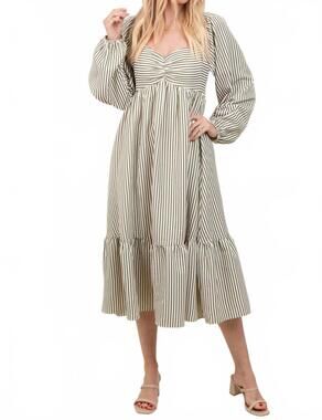 NEW IN FEBRUARY stripe ruched midi dress in olive